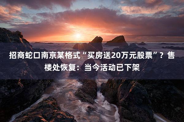   招商蛇口南京某格式“买房送20万元股票”？售楼处恢复：当今活动已下架