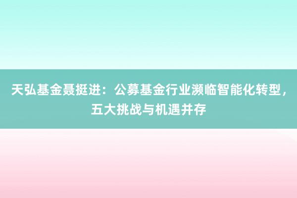   天弘基金聂挺进：公募基金行业濒临智能化转型，五大挑战与机遇并存